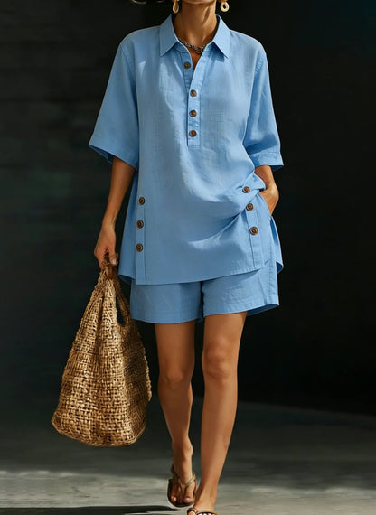 Women's Linen Shirt and Shorts Set