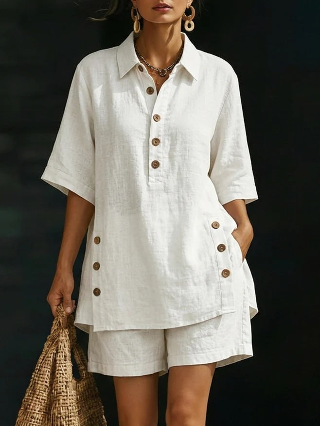 Women's Linen Shirt and Shorts Set