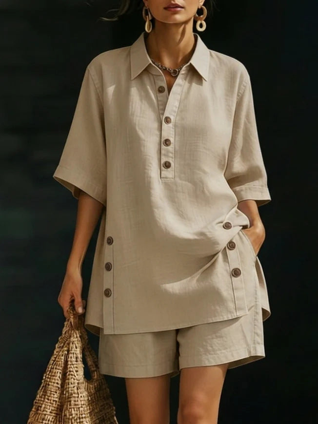 Women's Linen Shirt and Shorts Set
