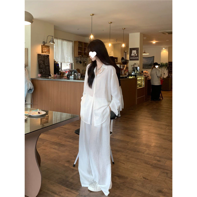 Women's Linen Shirt and Wide-Leg Pants Set
