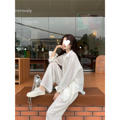 Women's Linen Shirt and Wide-Leg Pants Set