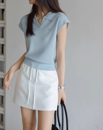 Women's Linen Tencel Collar Knitted Short-Sleeved Polo Shirt