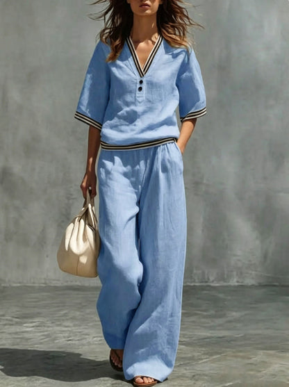 Women's Linen V-Neck Two-Piece Set