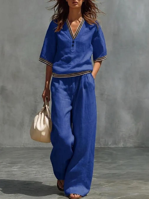 Women's Linen V-Neck Two-Piece Set