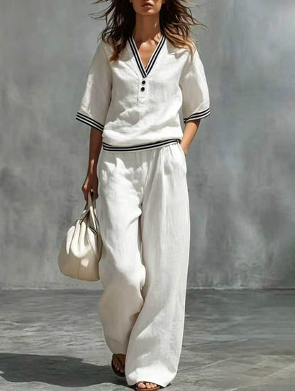 Women's Linen V-Neck Two-Piece Set