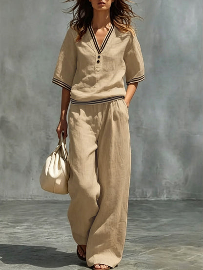 Women's Linen V-Neck Two-Piece Set