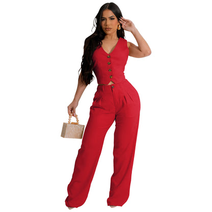 Women's Linen Vest Suit Set