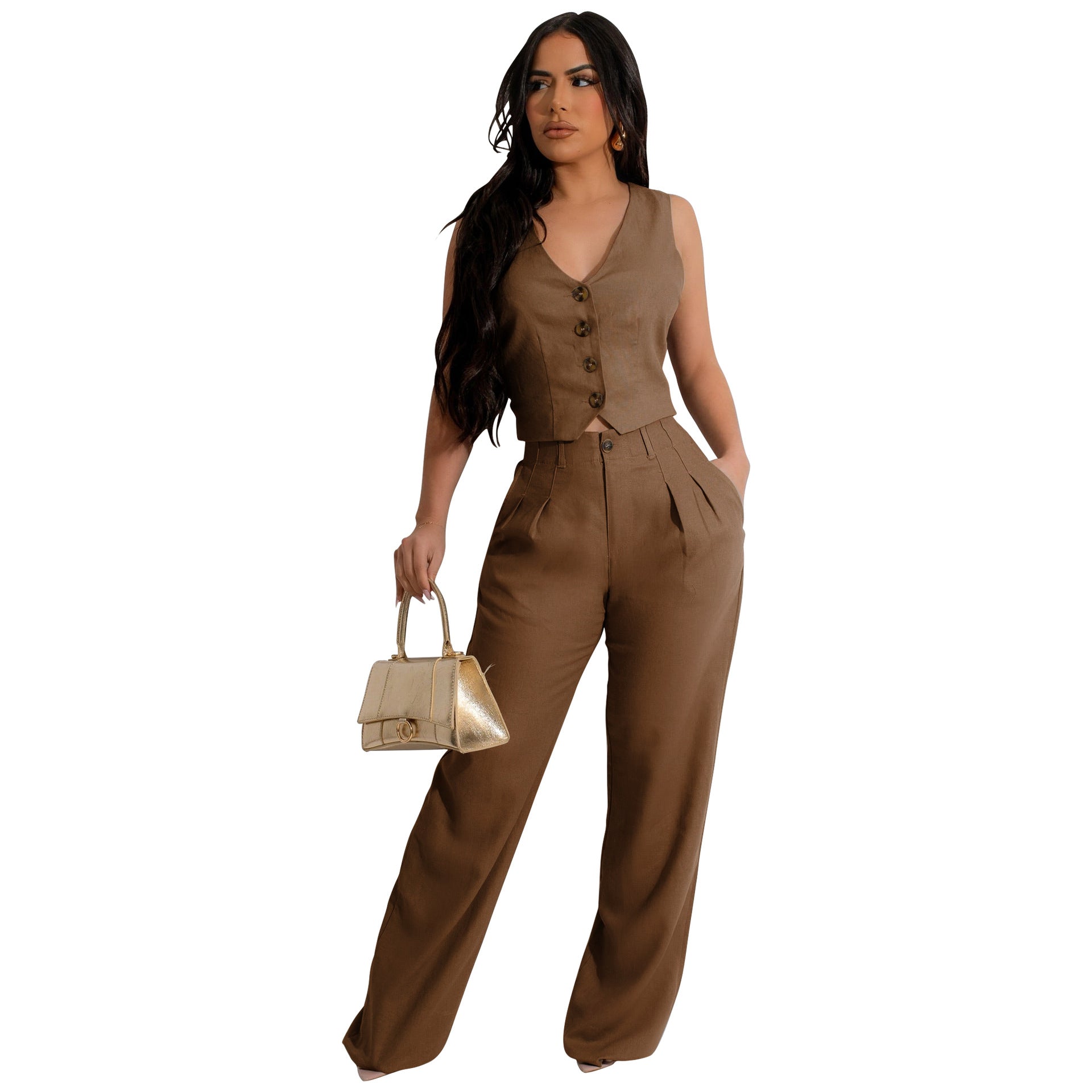 Women's Linen Vest Suit Set