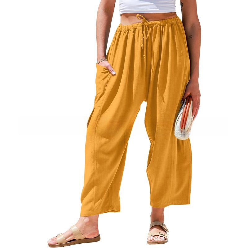 Women's Linen Wide-Leg Casual Pants
