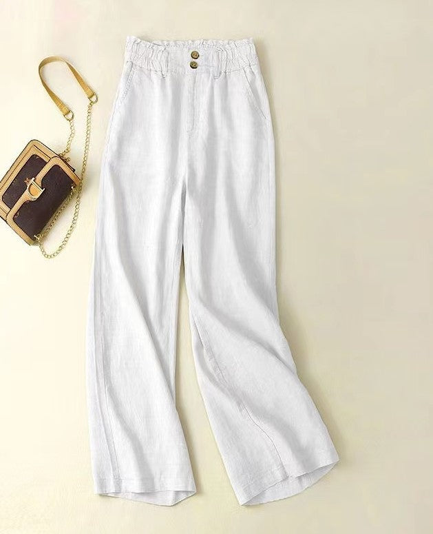 Women's Linen Wide-Leg High-Waisted Trousers