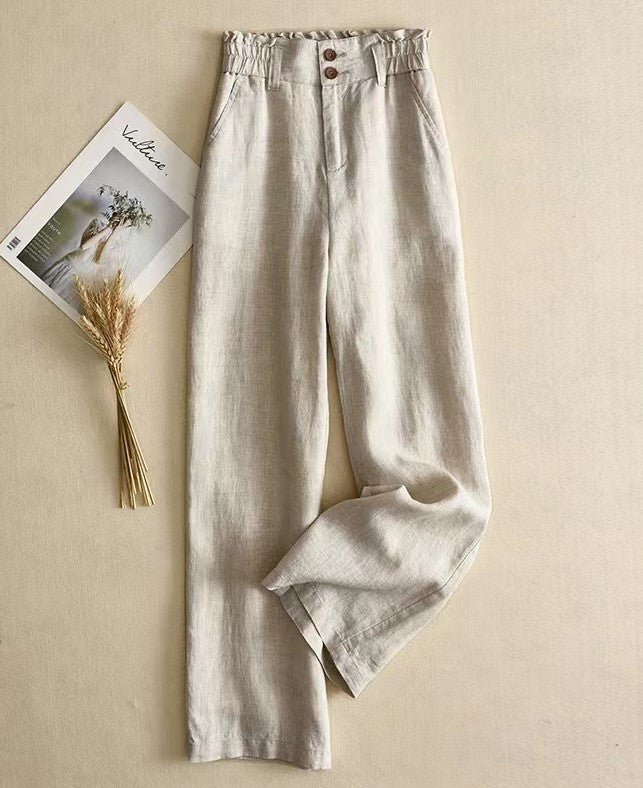 Women's Linen Wide-Leg High-Waisted Trousers