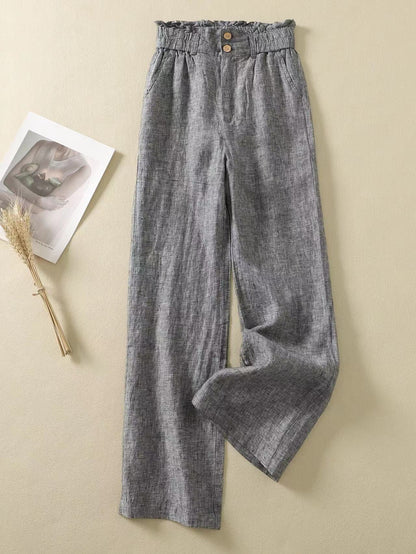 Women's Linen Wide-Leg High-Waisted Trousers