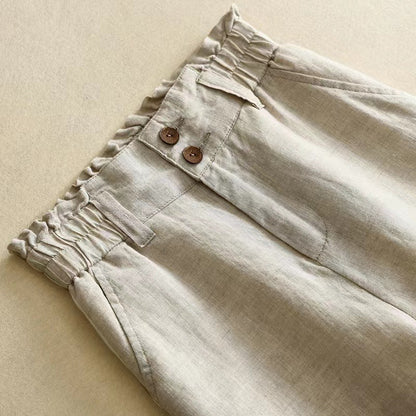 Women's Linen Wide-Leg High-Waisted Trousers
