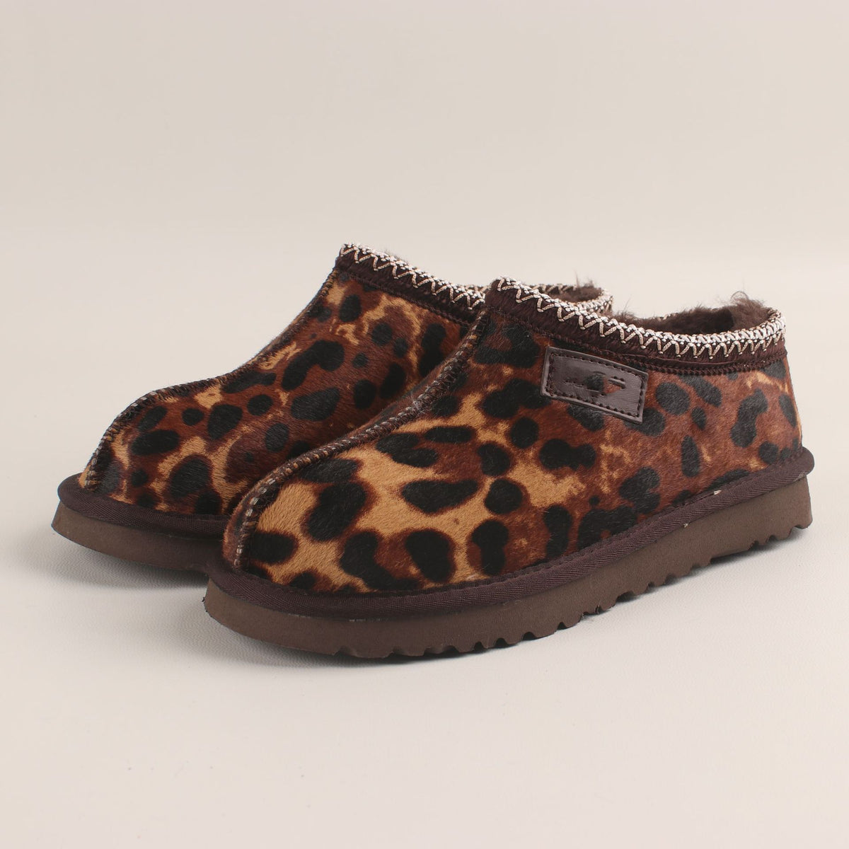 Women's Loafers Genuine Leather Warm Leopard Print Shoes