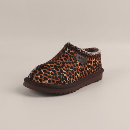 Women's Loafers Genuine Leather Warm Leopard Print Shoes