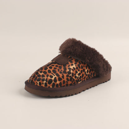 Women's Loafers Genuine Leather Warm Leopard Print Shoes