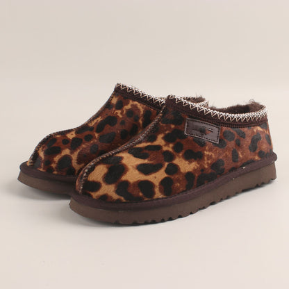 Women's Loafers Genuine Leather Warm Leopard Print Shoes