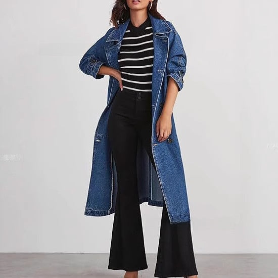 Women's long cardigan denim jacket