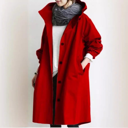 Women's long coat with windproof feature