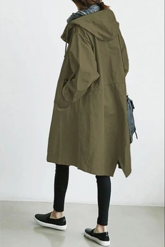 Women's long coat with windproof feature