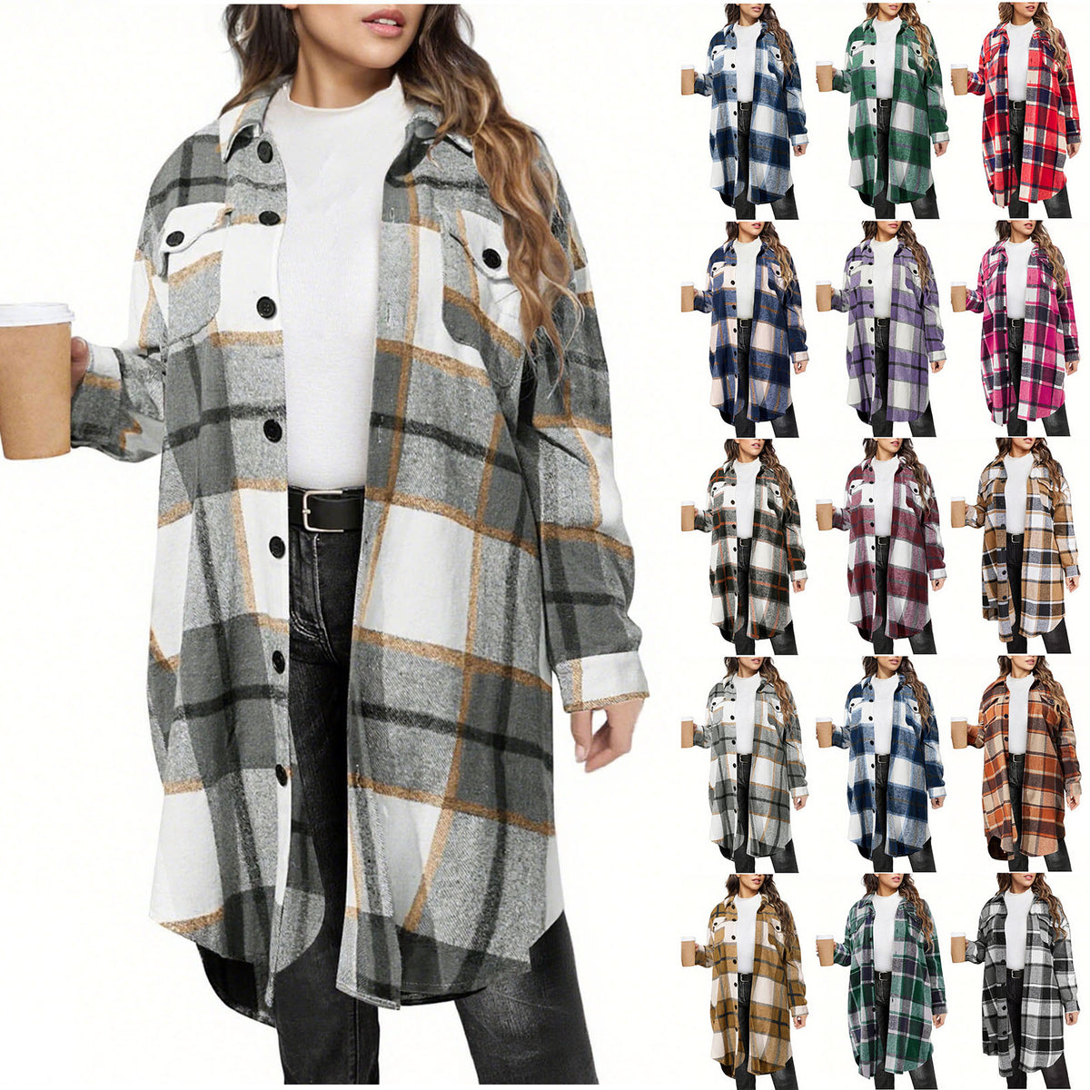Women's Long Plaid Casual Coat