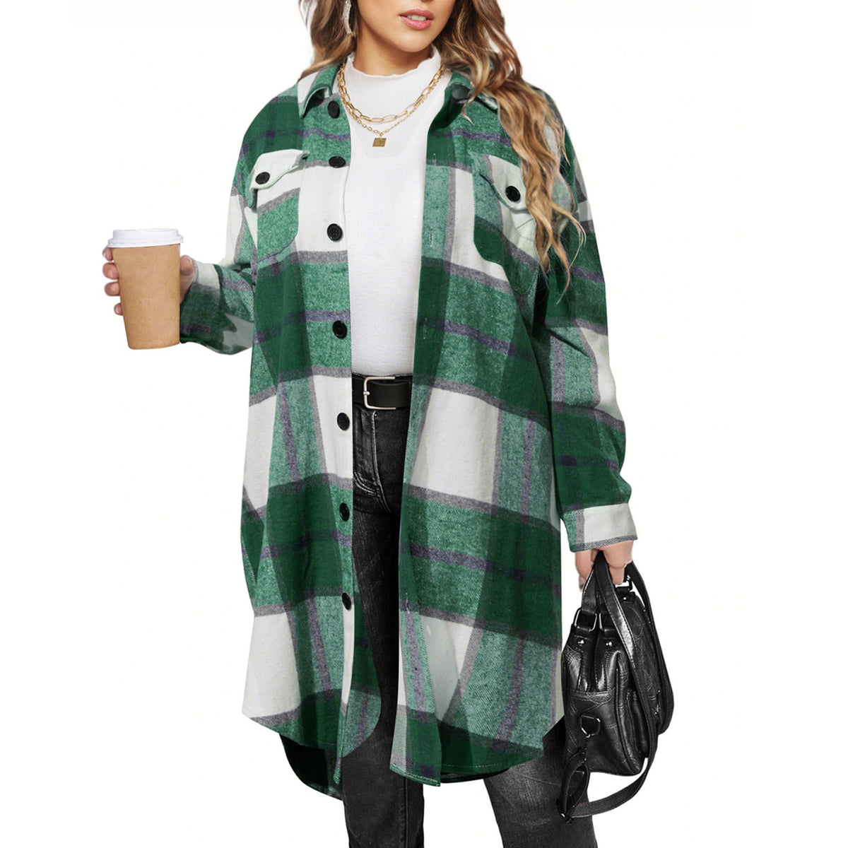 Women's Long Plaid Casual Coat