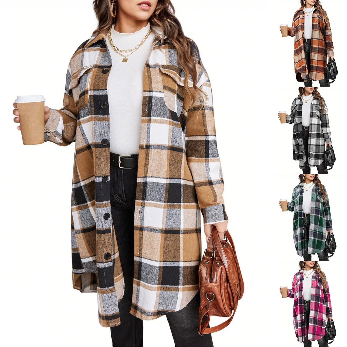 Women's Long Plaid Casual Coat