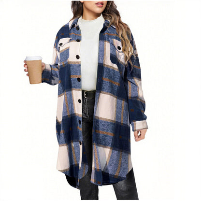 Women's Long Plaid Casual Coat