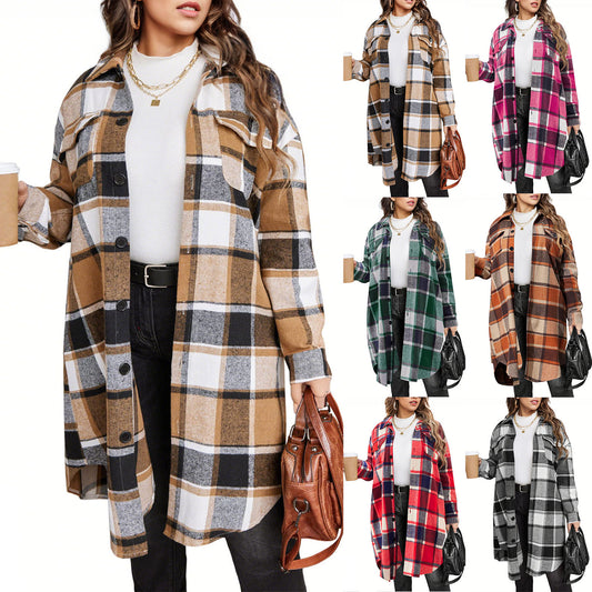 Women's Long Plaid Casual Coat