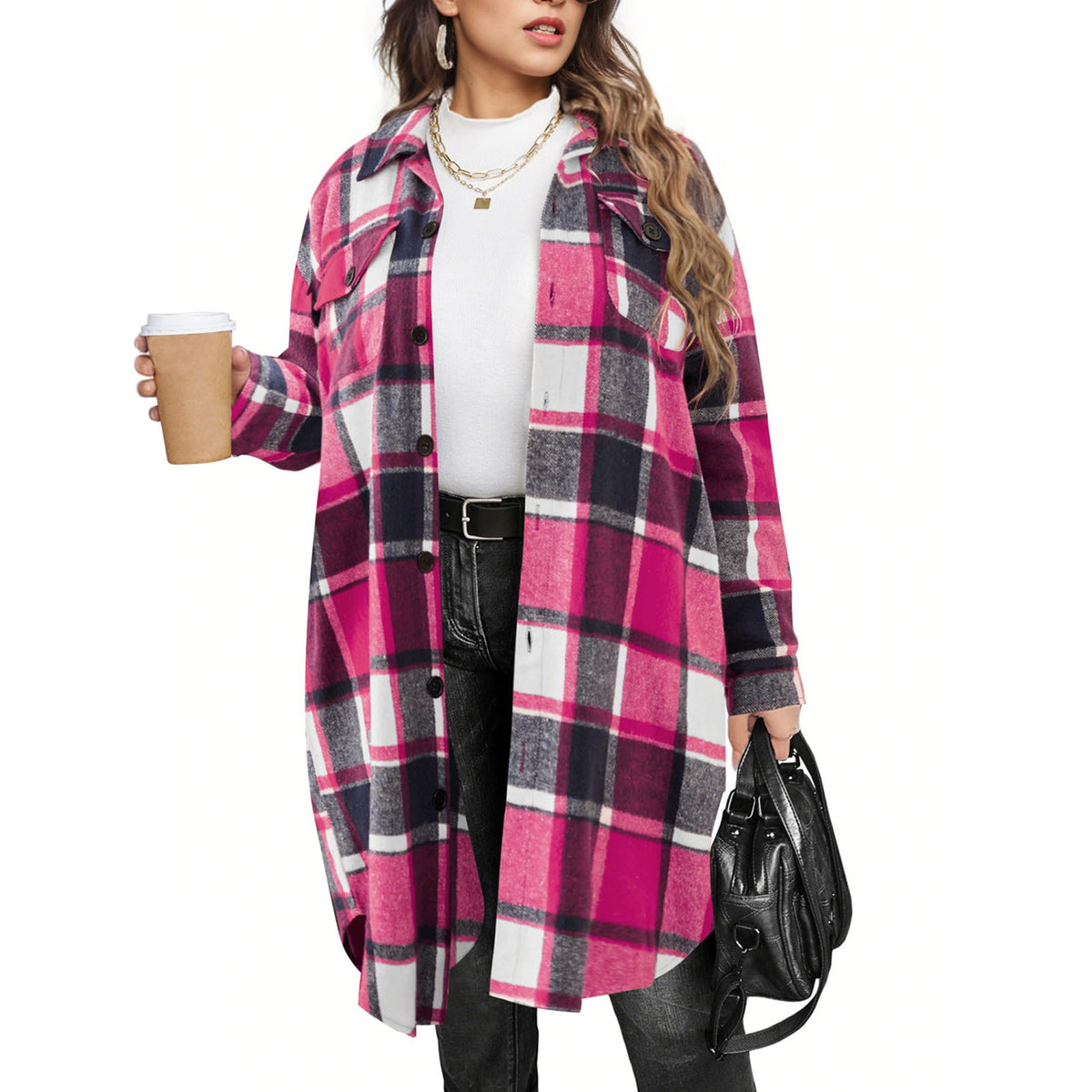 Women's Long Plaid Casual Coat
