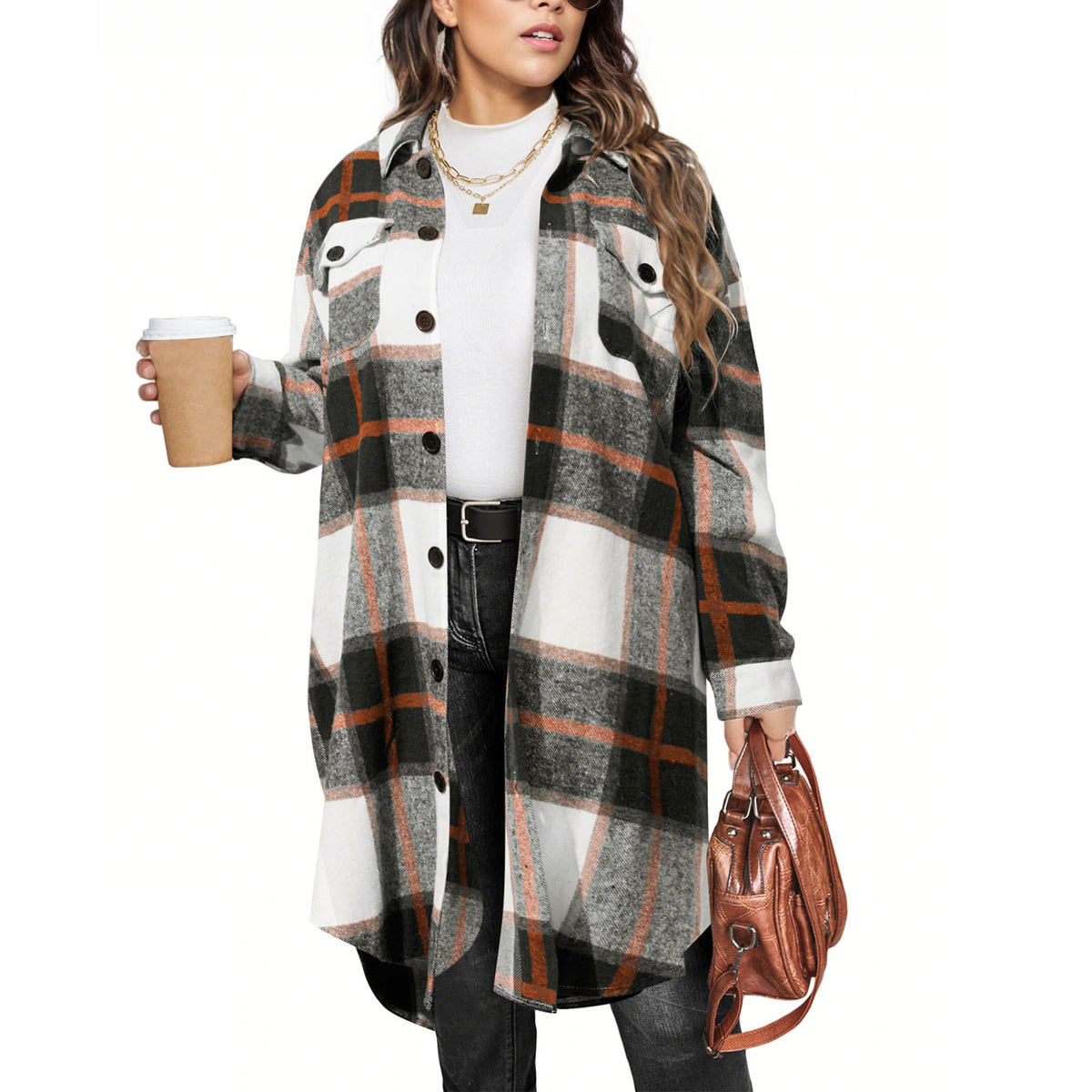 Women's Long Plaid Casual Coat