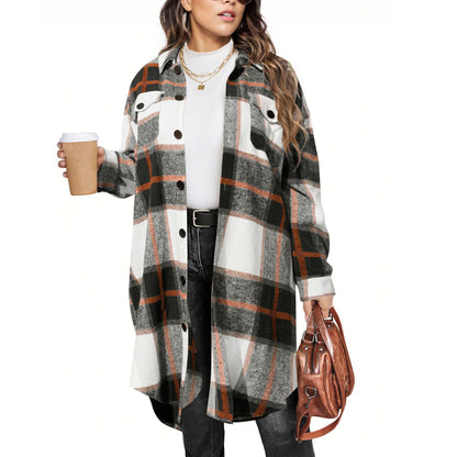 Women's Long Plaid Casual Coat