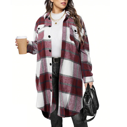 Women's Long Plaid Casual Coat