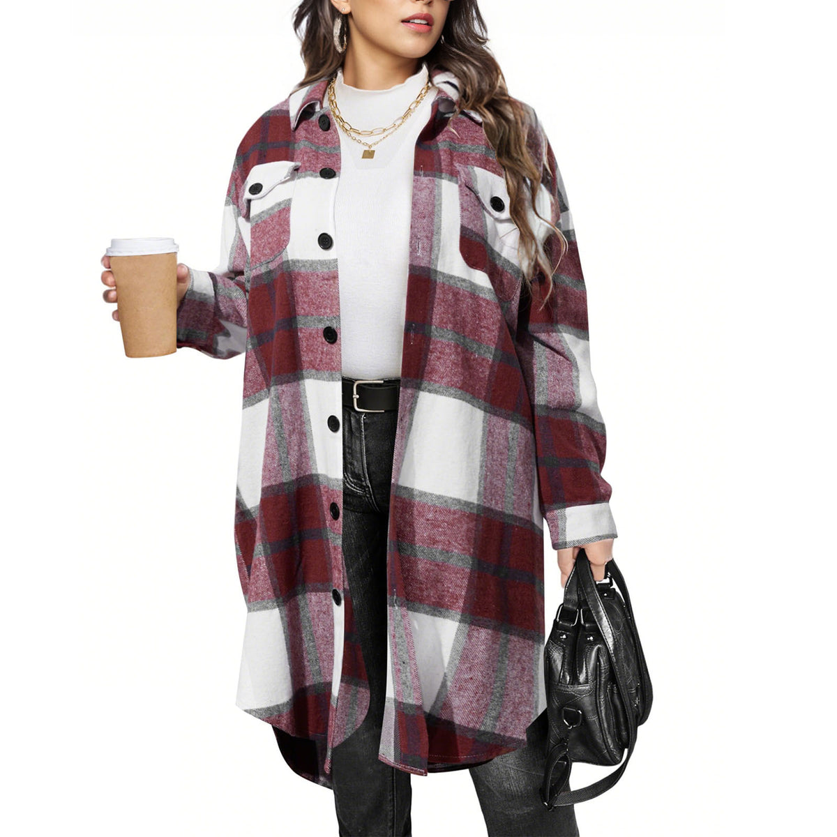 Women's Long Plaid Casual Coat
