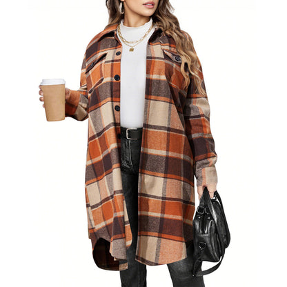 Women's Long Plaid Casual Coat
