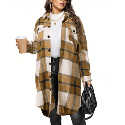 Women's Long Plaid Casual Coat