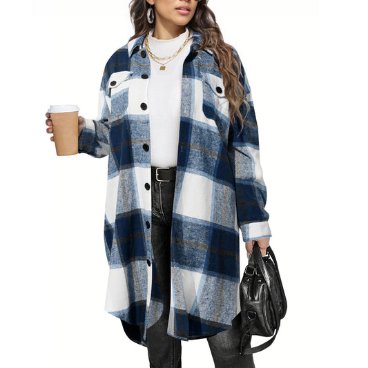 Women's Long Plaid Casual Coat