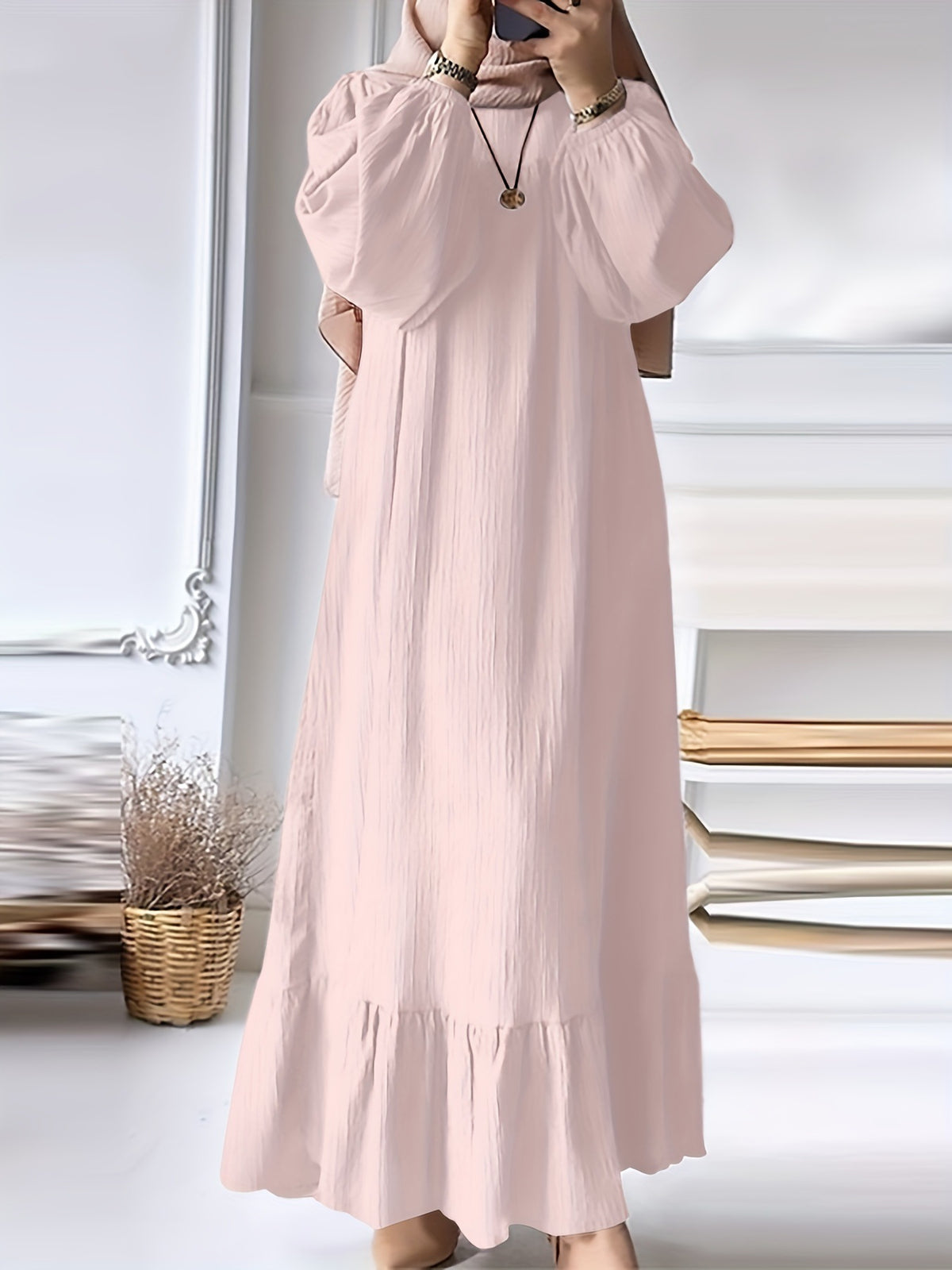 Women's Long Robe Dress with Puff Sleeves