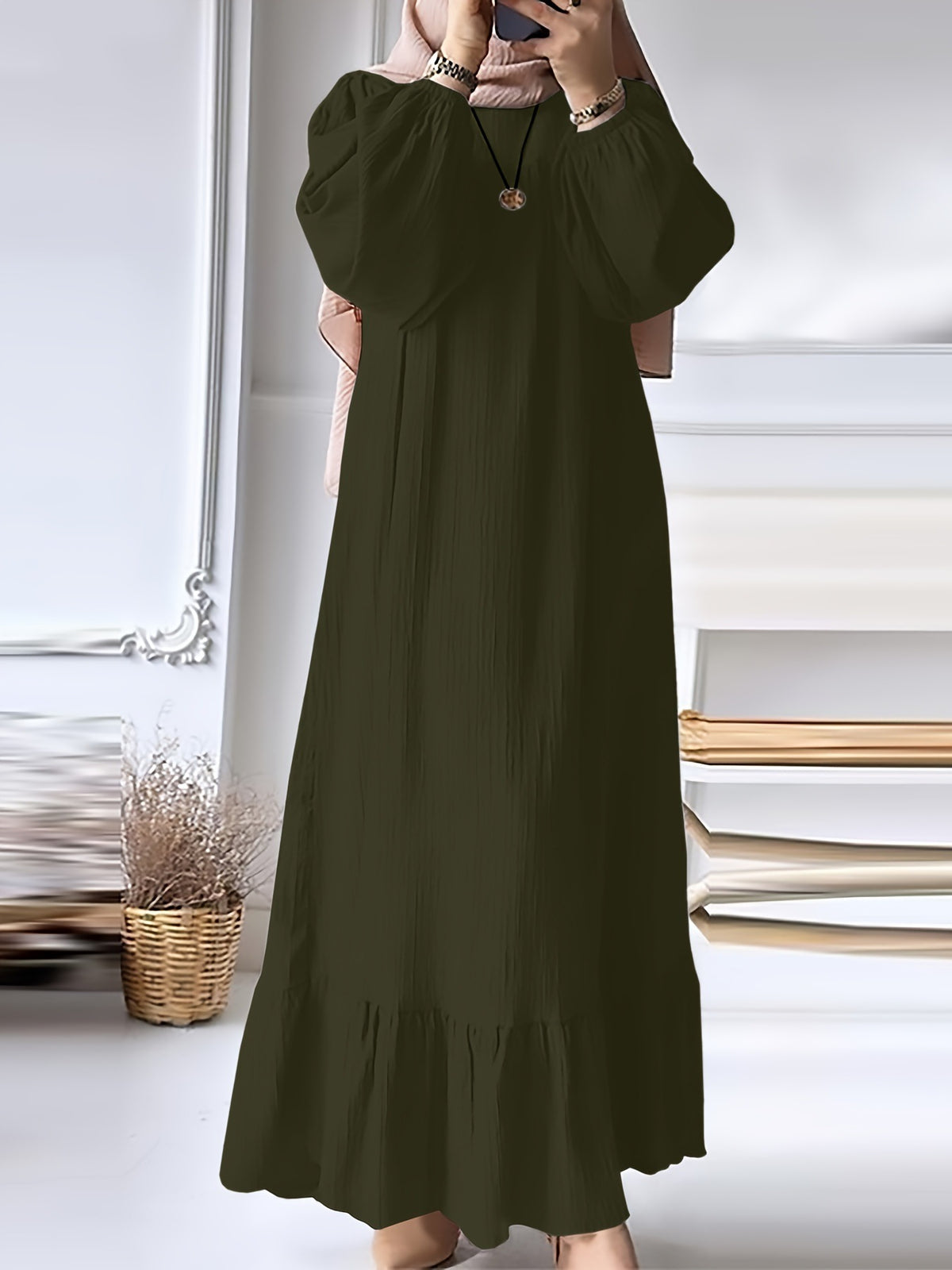 Women's Long Robe Dress with Puff Sleeves