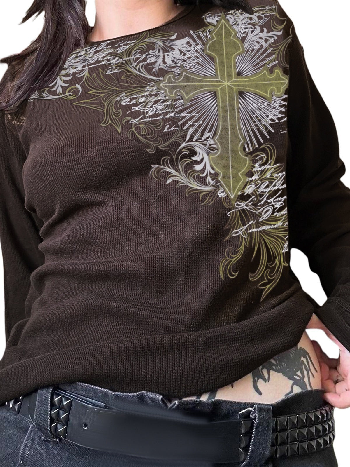 Women's Long Sleeve Cross Print T-Shirt