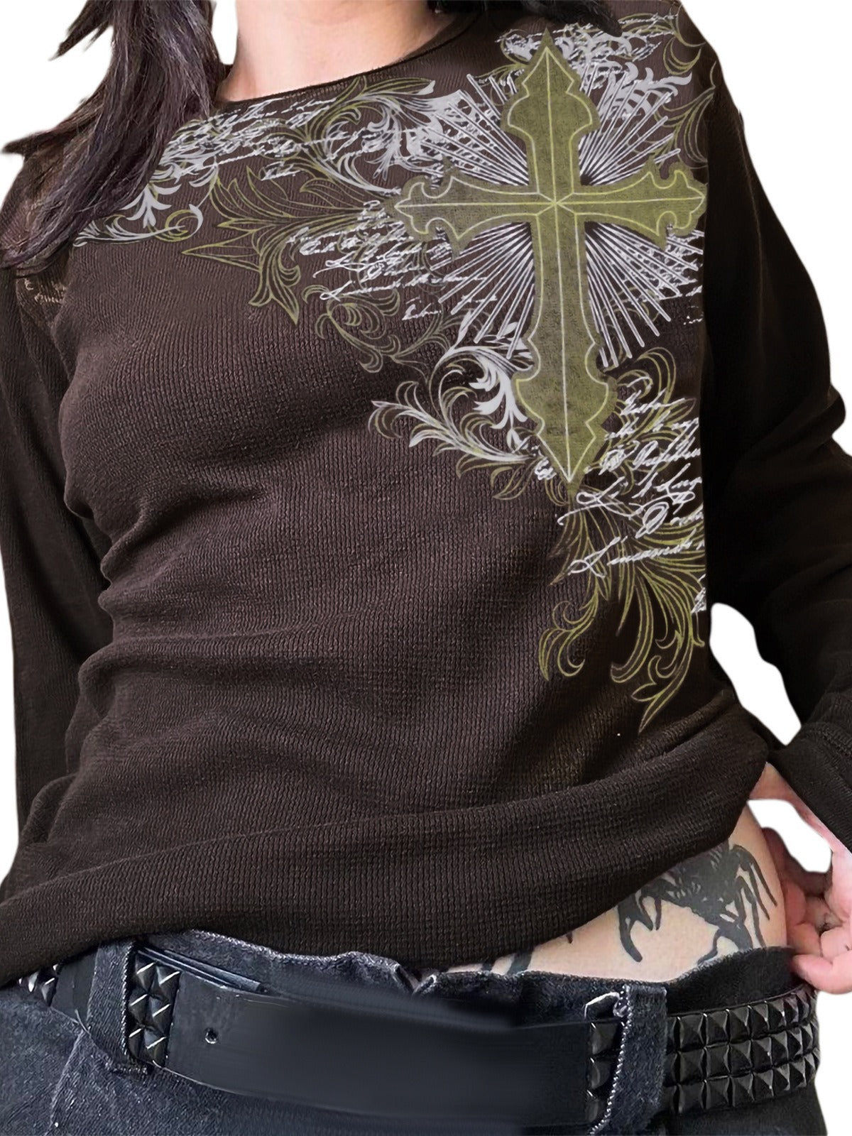 Women's Long Sleeve Cross Print T-Shirt