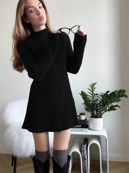 Women's Long Sleeve Knitted A-Line Dress