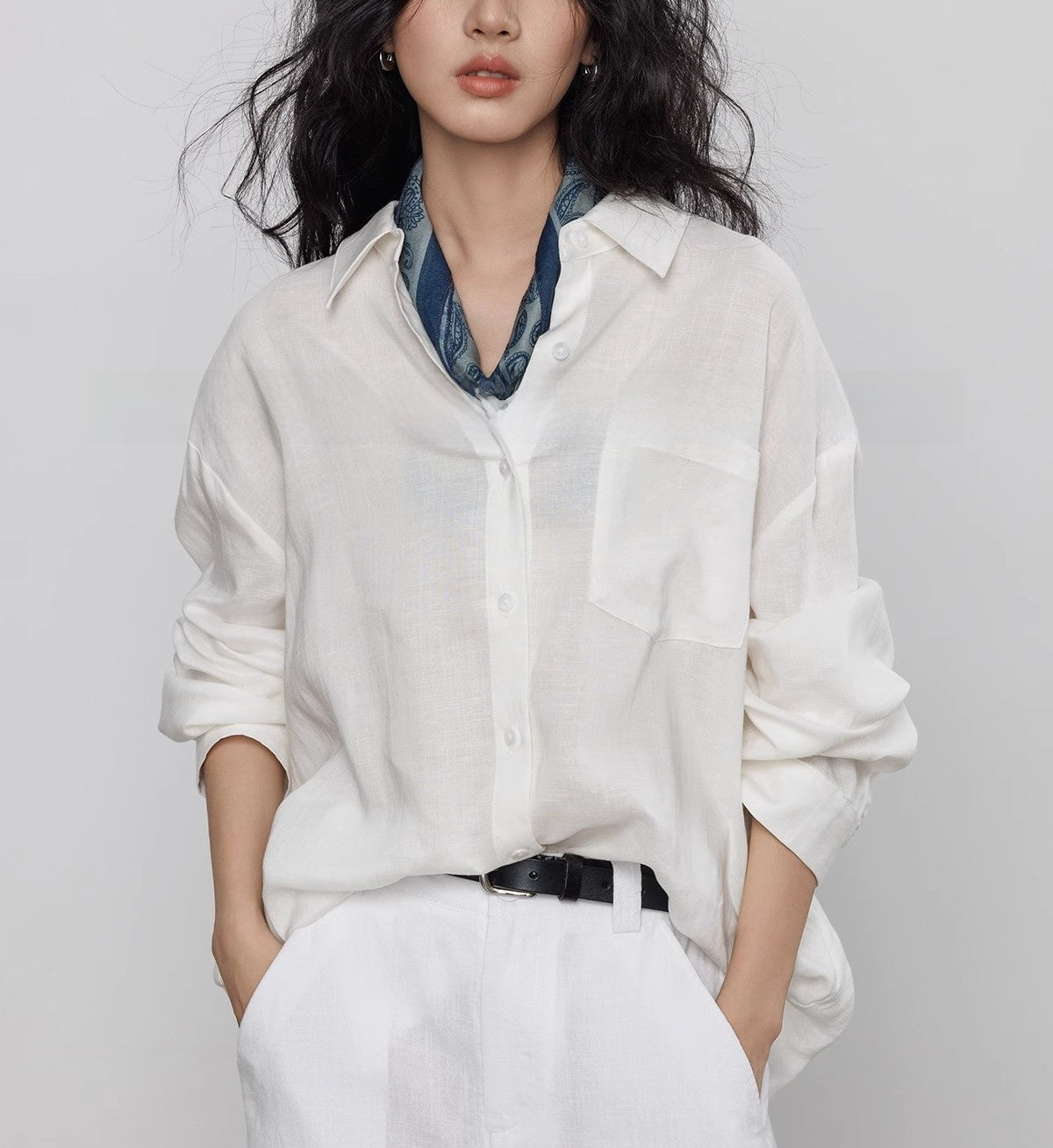 Women's Long-Sleeve Shirt with Tencel Linen, Vintage Style, Casual and Lazy, Suitable for Commuting