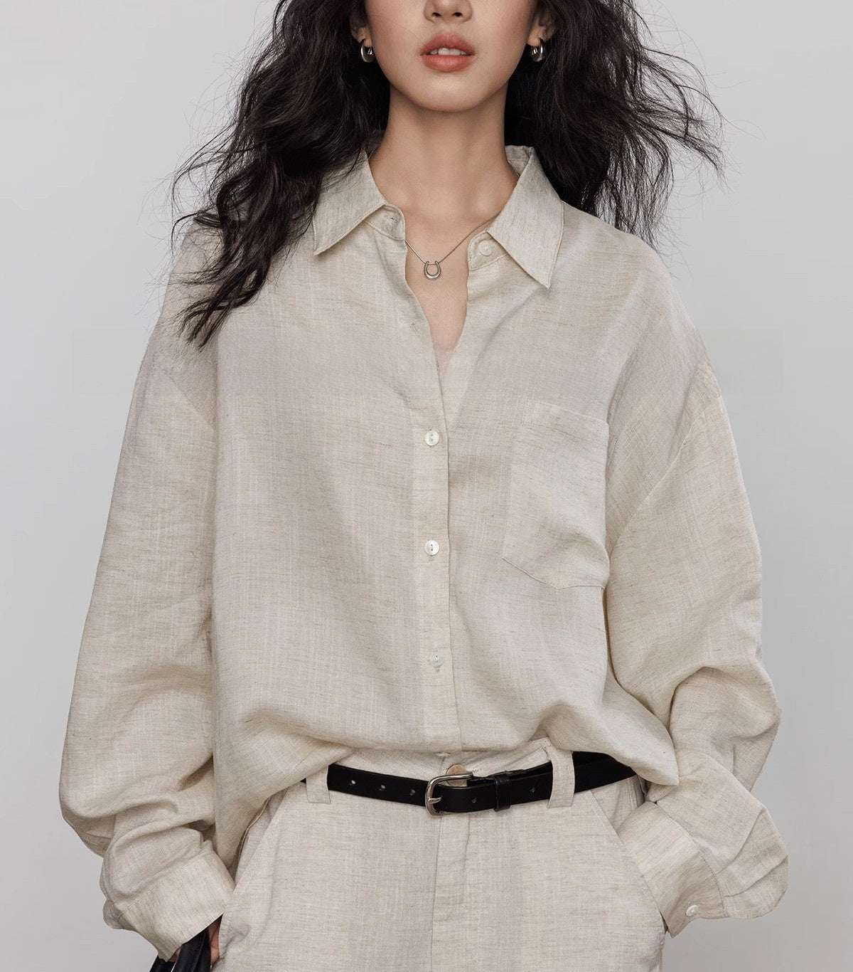 Women's Long-Sleeve Shirt with Tencel Linen, Vintage Style, Casual and Lazy, Suitable for Commuting