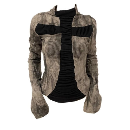 Women's Long Sleeve Slim-fit Colorblock T-shirt