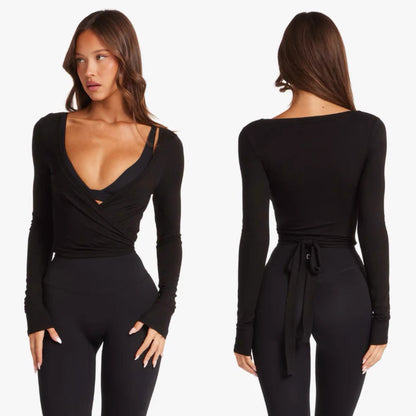 Women's Long Sleeve Strappy Yoga Top for Fitness
