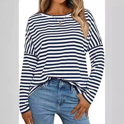 Women's Long Sleeve Striped Sweatshirt