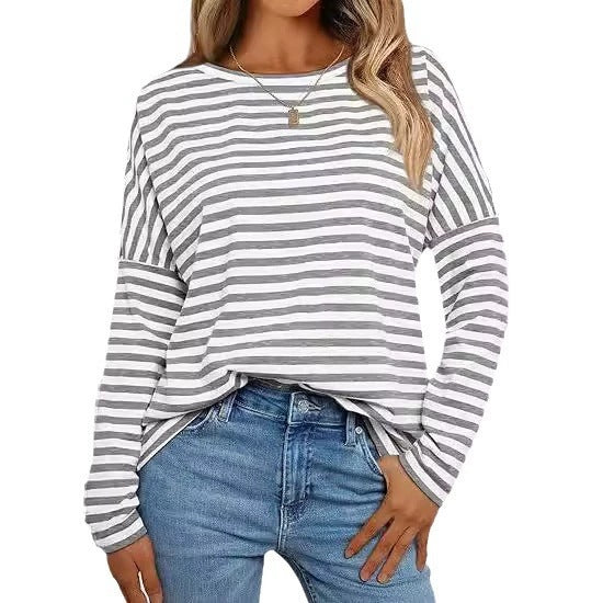 Women's Long Sleeve Striped Sweatshirt