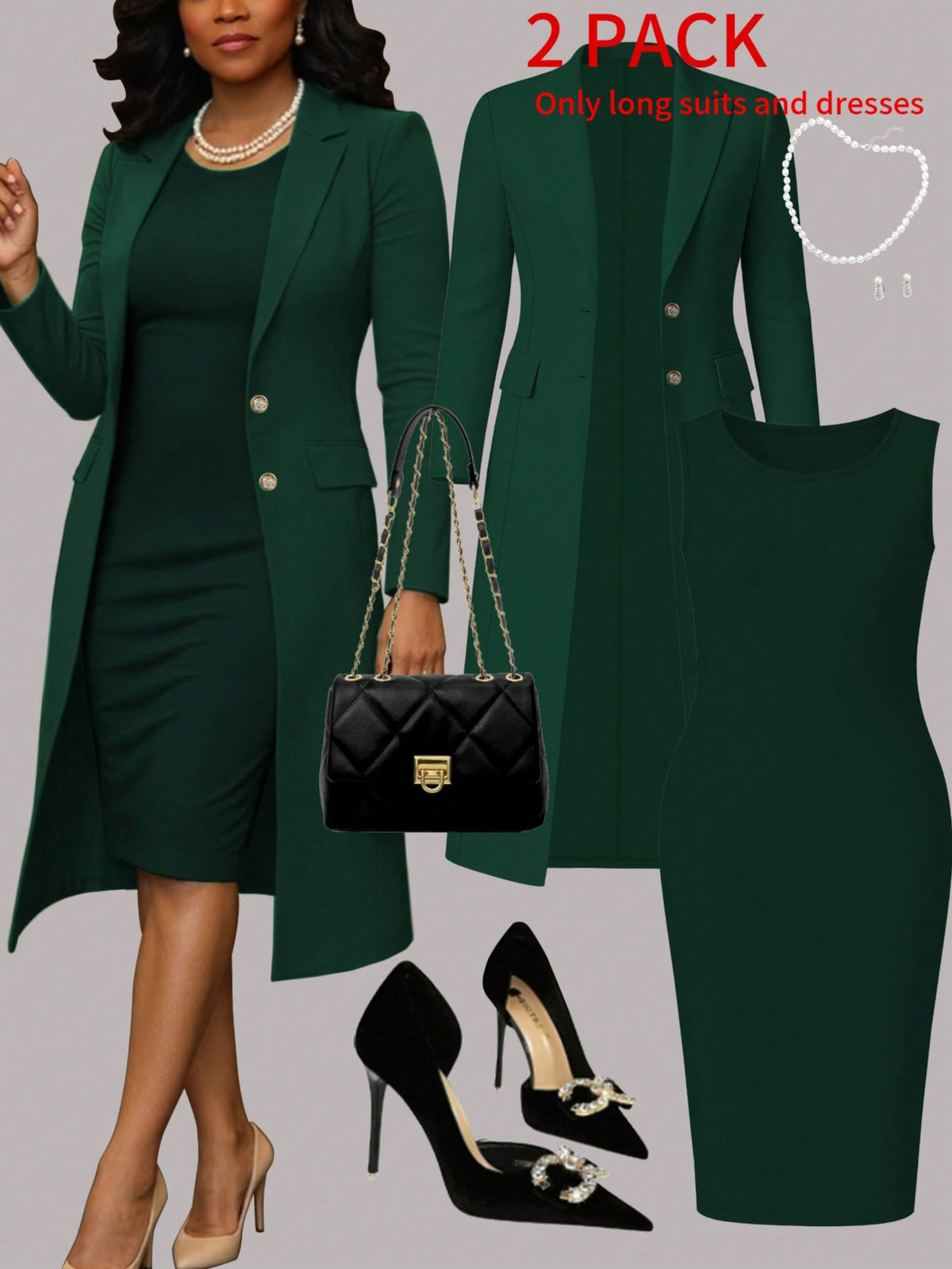 Women's Long Sleeve suit and Sleeveless Dress Set