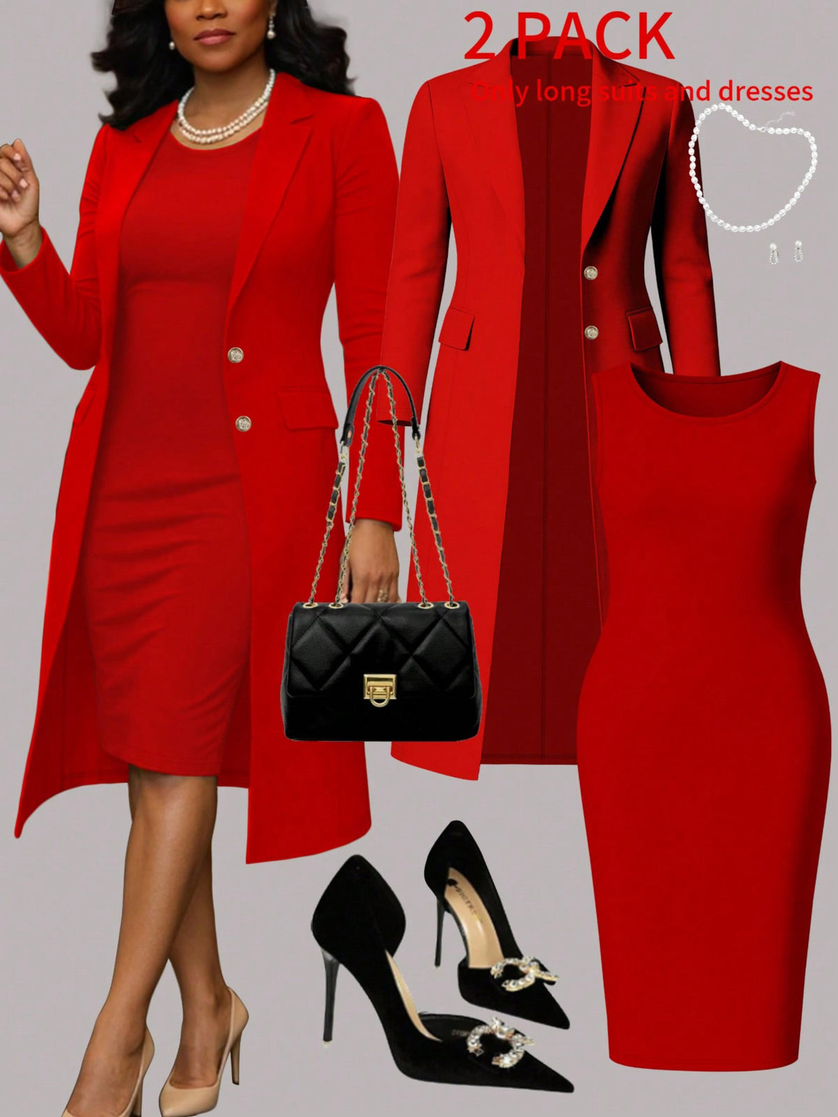 Women's Long Sleeve suit and Sleeveless Dress Set